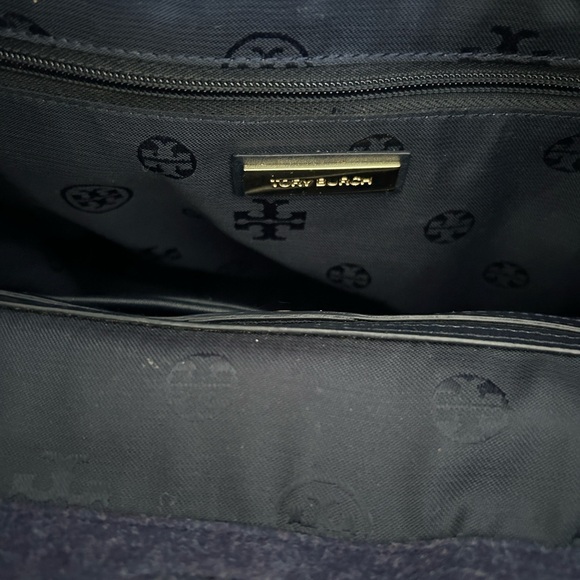 Tory Burch Navy and Teal Felt Colorblock Tote Bag - Picture 6 of 10